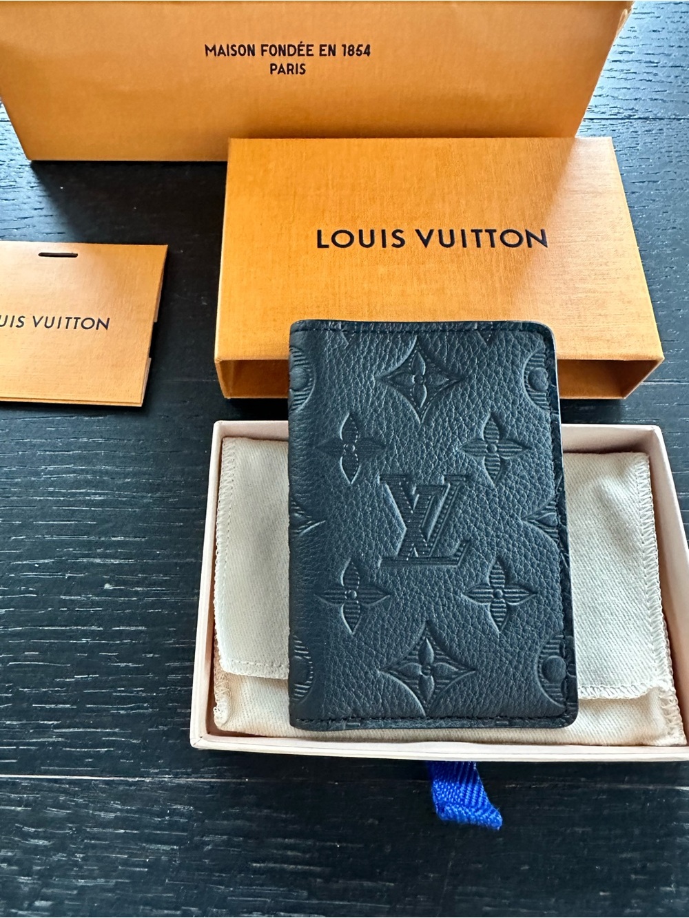NEW Louis Vuitton Black Embossed Monogram Card & Key Holder